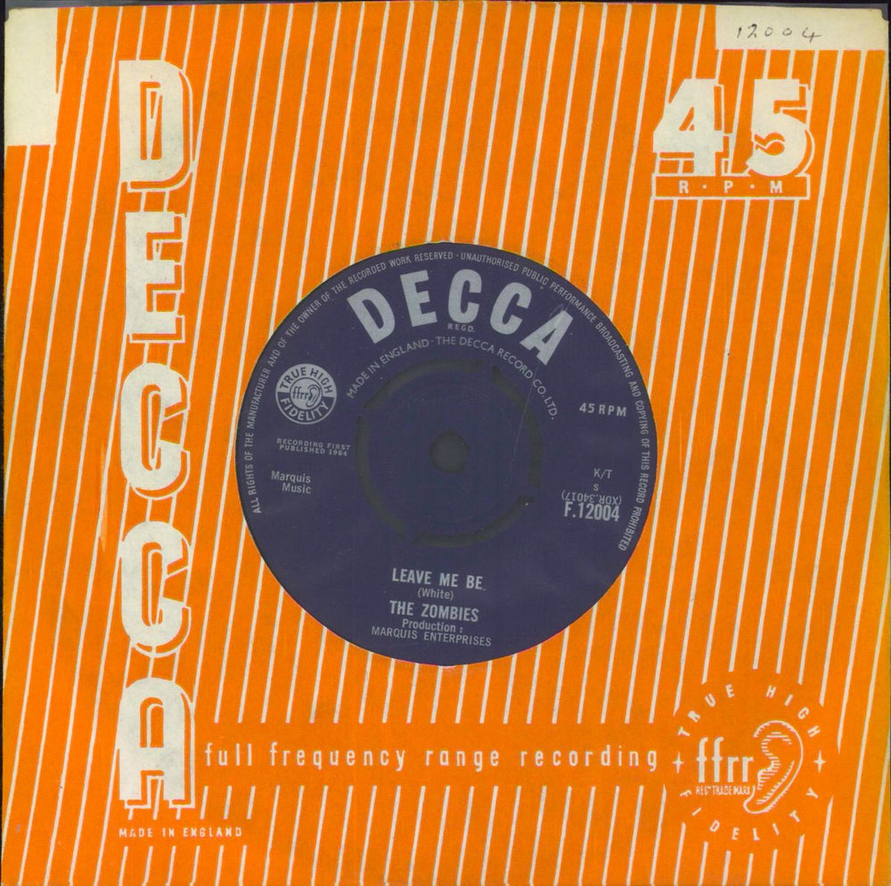 The Zombies Leave Me Be - Label Variant UK 7" vinyl single (7 inch record / 45) F.12004