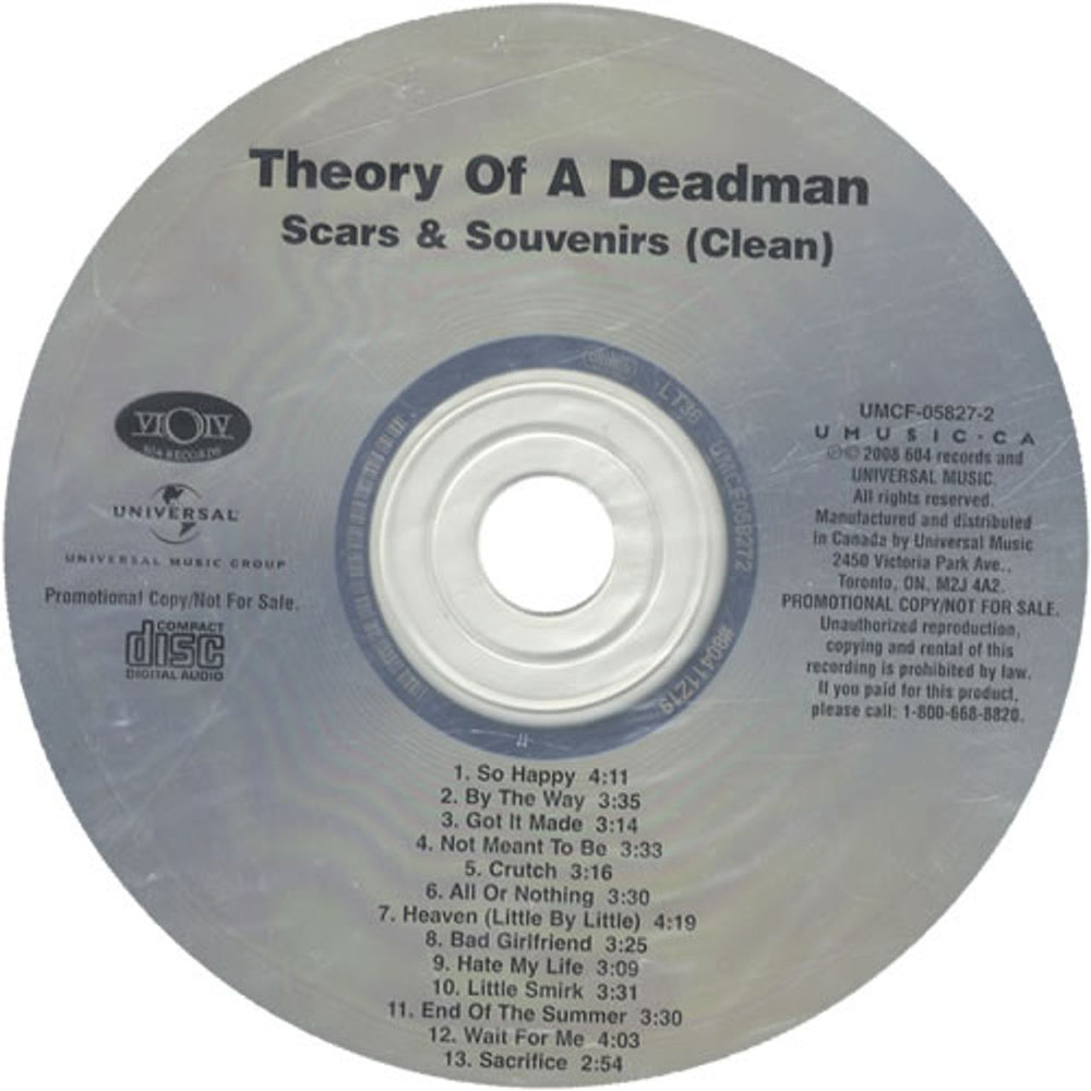 Theory Of A Deadman Scars & Souvenirs [Clean] Canadian Promo CD album (CDLP) UMCF-05827-2