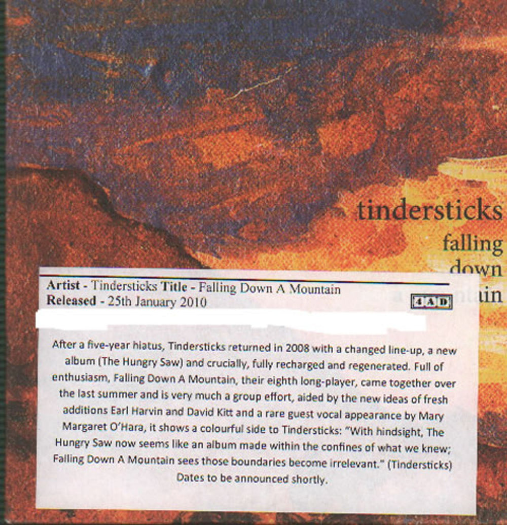 Tindersticks Falling Down A Mountain UK Promo CD album (CDLP) CAD3X02