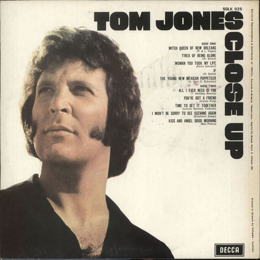 Tom Jones Close Up Greek vinyl LP album (LP record)