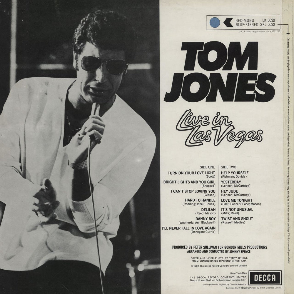 Tom Jones Live In Las Vegas - 1st UK vinyl LP album (LP record)