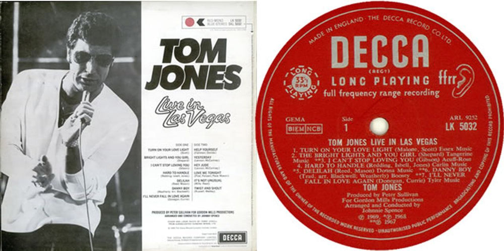 Tom Jones Live In Las Vegas UK vinyl LP album (LP record) TJOLPLI426373