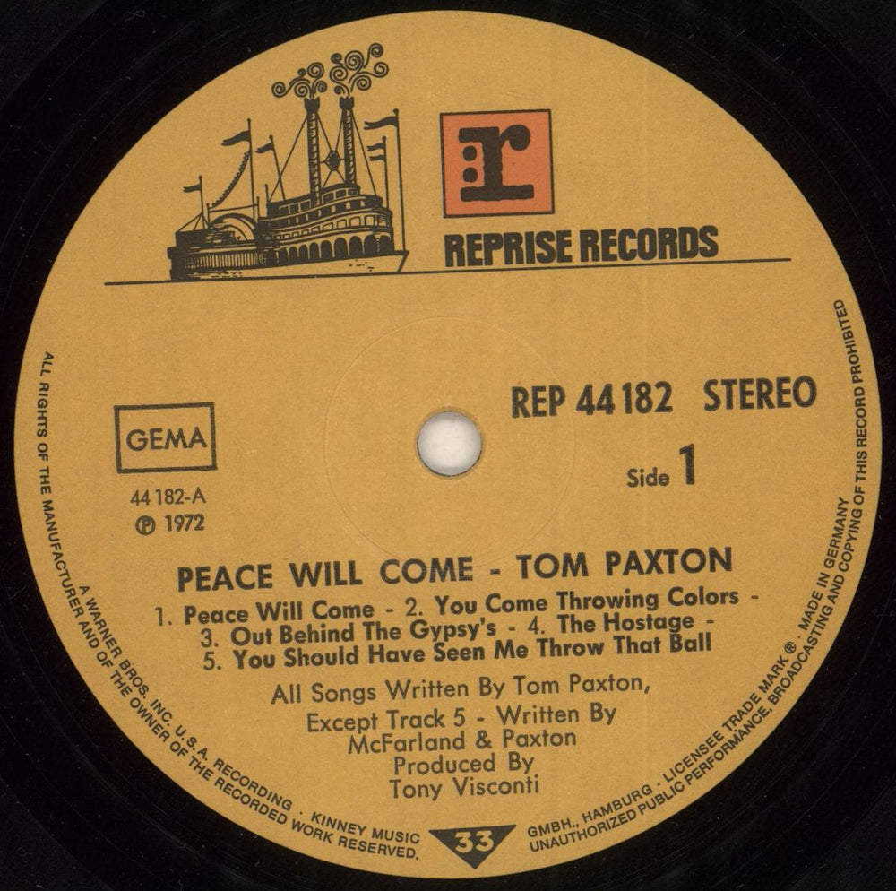 Tom Paxton Peace Will Come German vinyl LP album (LP record) TPXLPPE748578