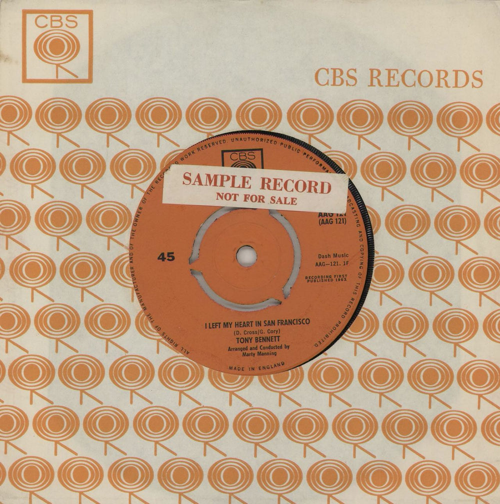 Tony Bennett I Left My Heart In San Francisco - sample stickered UK 7" vinyl single (7 inch record / 45) AAG121