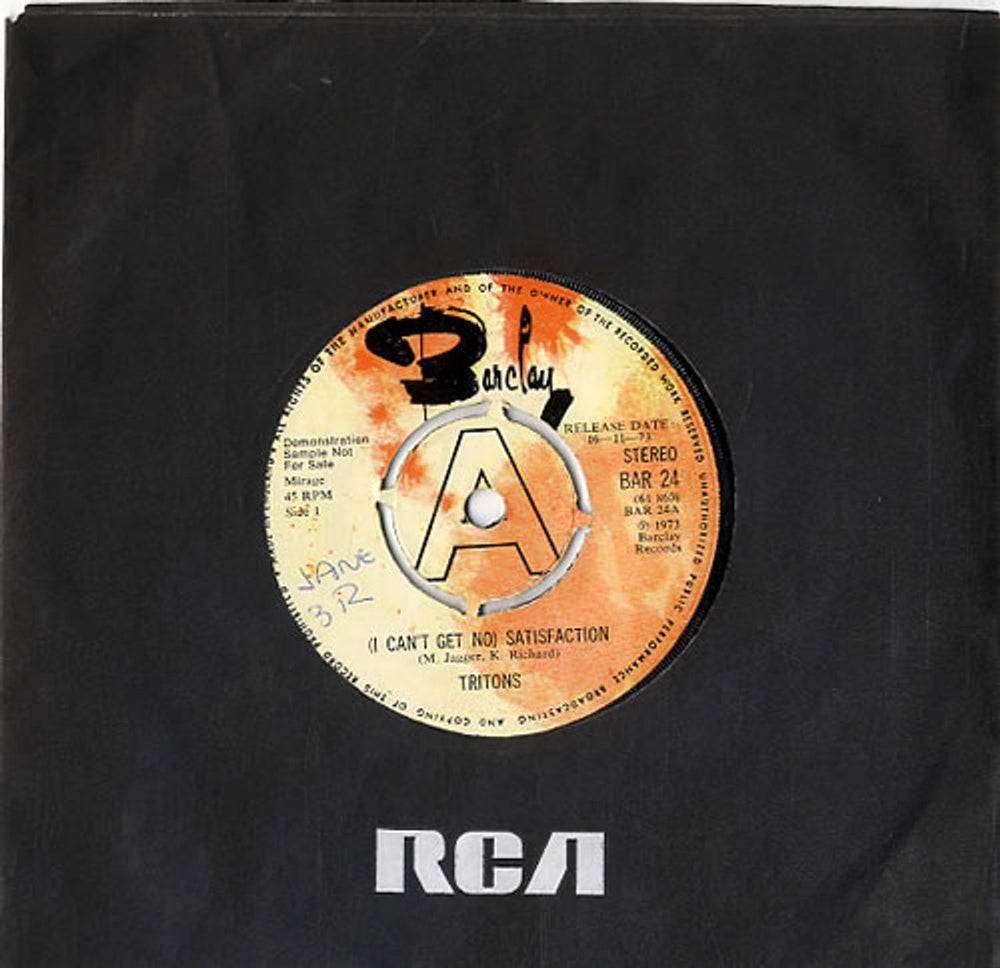 Tritons (I Can't Get No) Satisfaction UK Promo 7" vinyl single (7 inch record / 45) BAR24