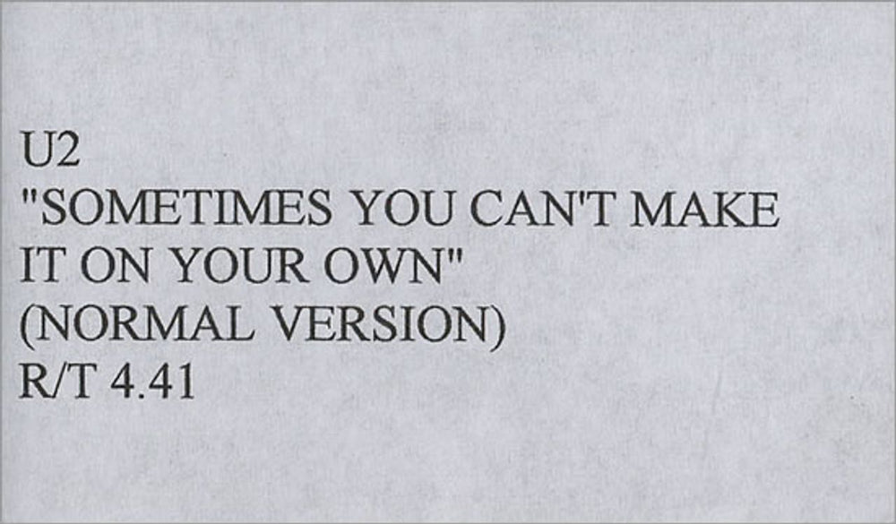 U2 Sometimes You Can't Make It On Your Own UK Promo video (VHS or PAL or NTSC) PROMO VIDEO