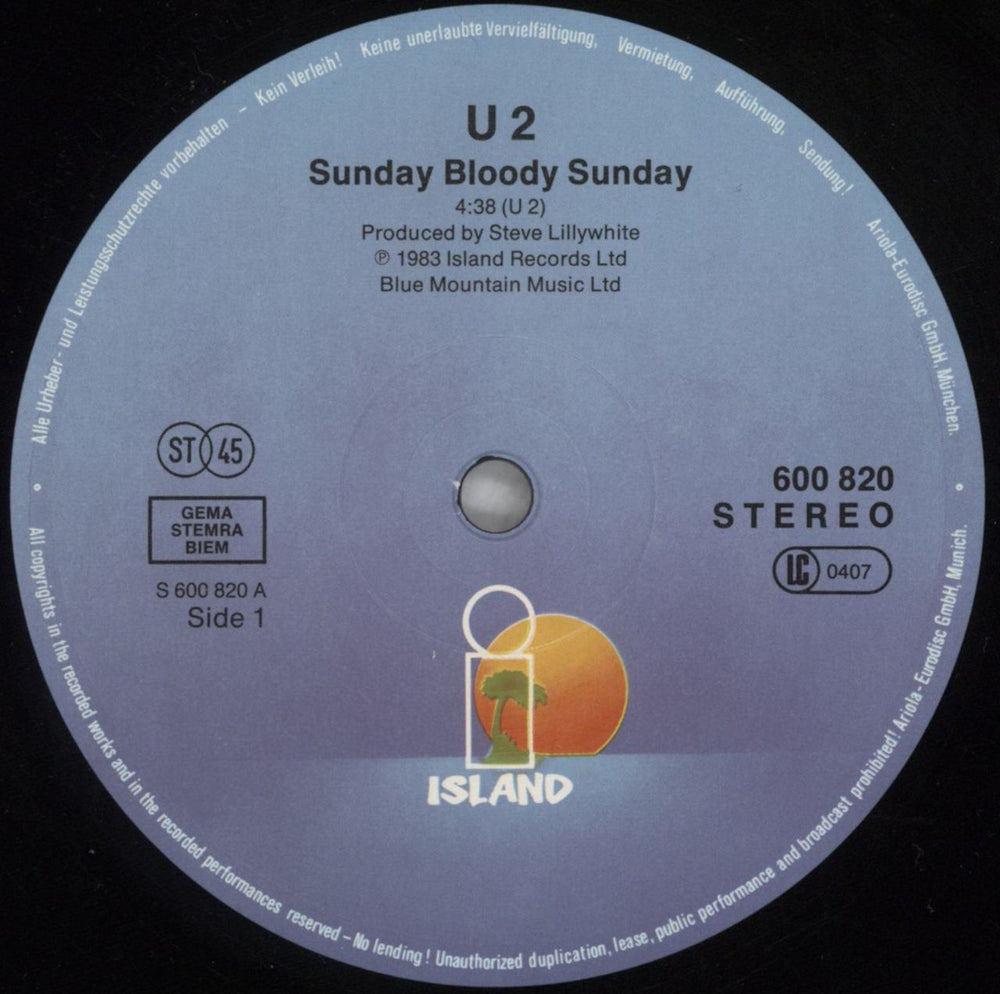 U2 Sunday Bloody Sunday - 1st - EX German 12" vinyl single (12 inch record / Maxi-single) U-212SU686372