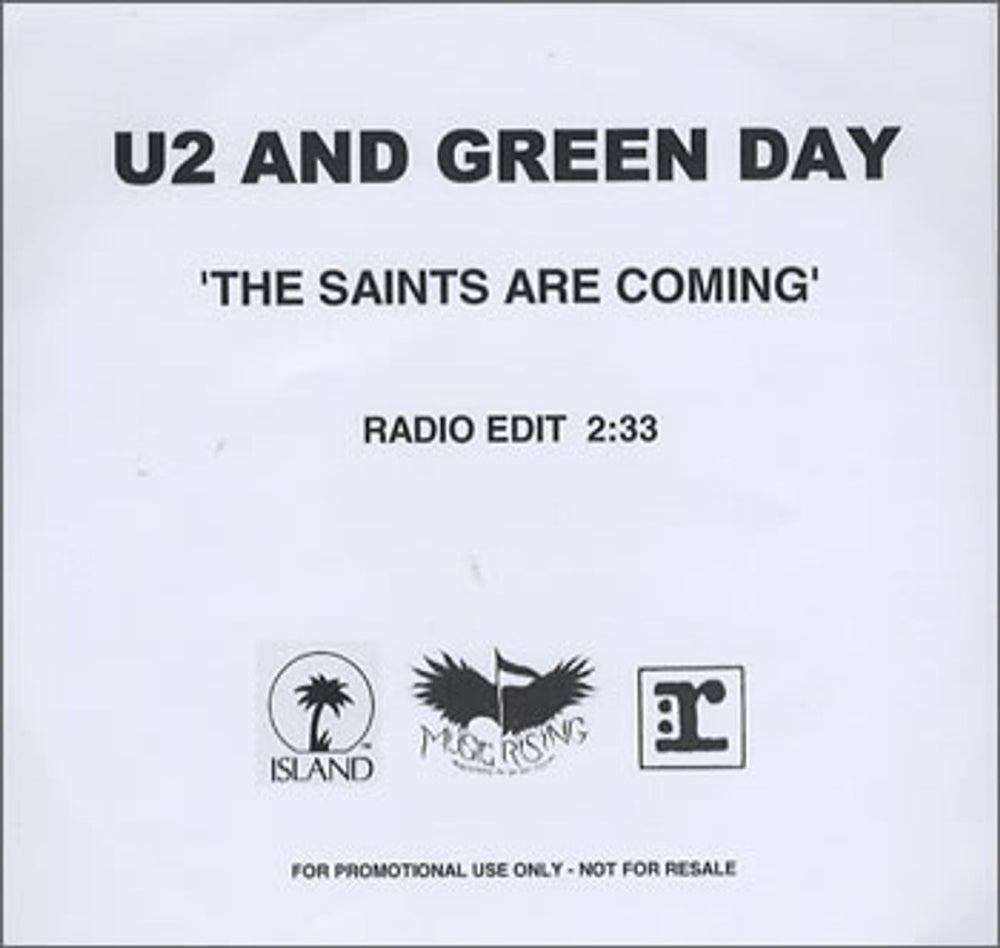 U2 The Saints Are Coming UK Promo CD-R acetate CD-R ACETATE