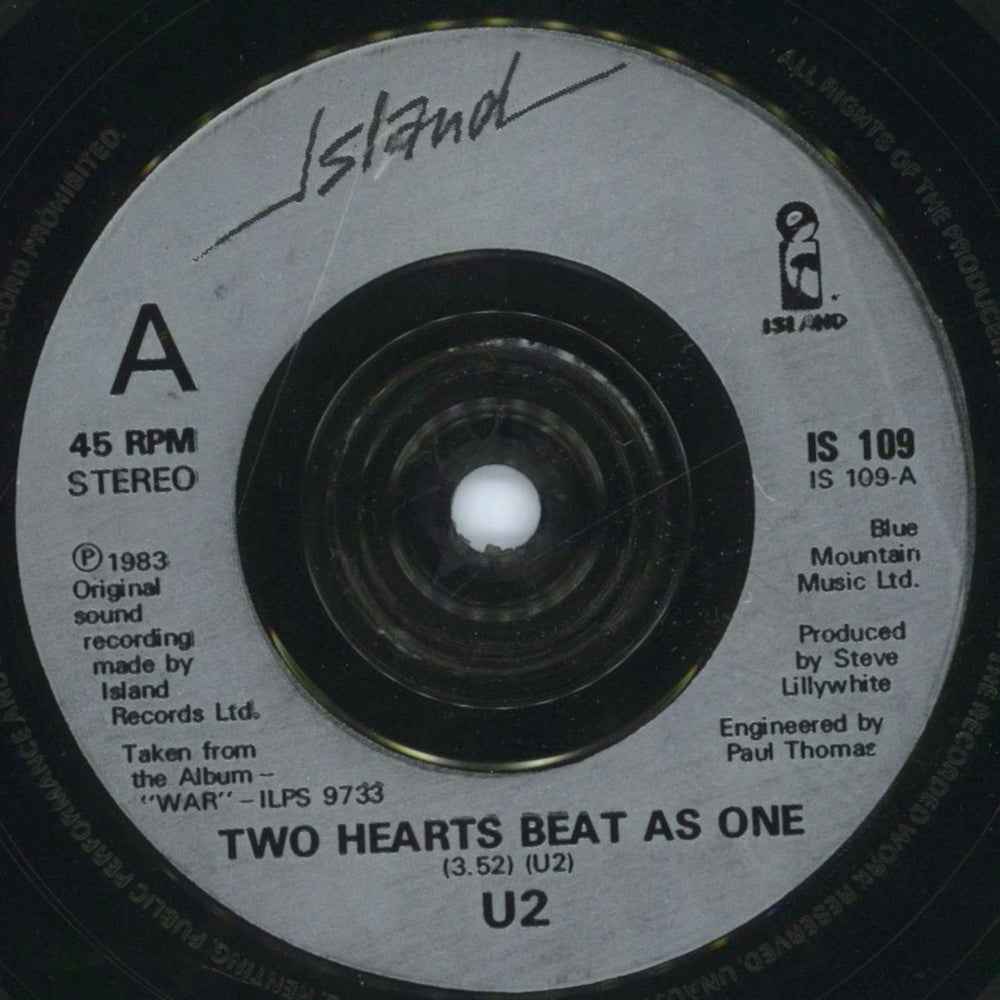 U2 Two Hearts Beat As One - Inj UK 7" vinyl single (7 inch record / 45) IS109