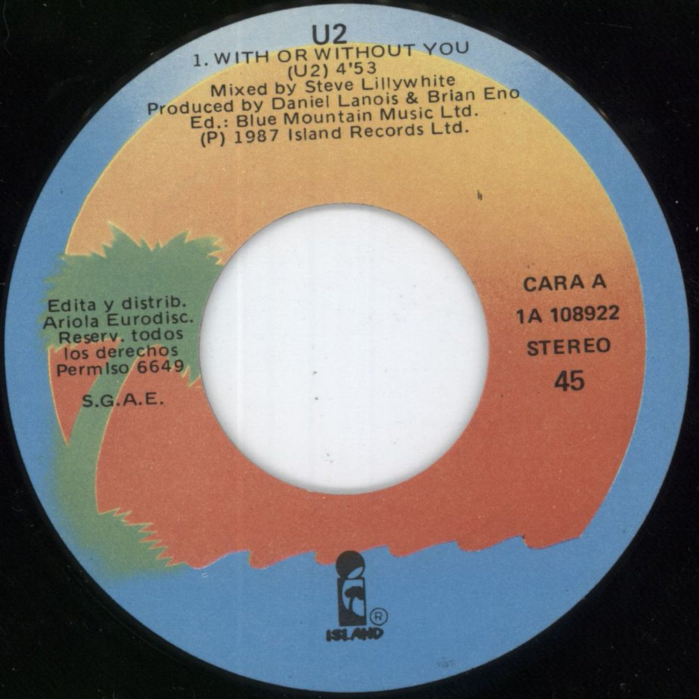 U2 With Or Without You Spanish 7" vinyl single (7 inch record / 45) U-207WI816361