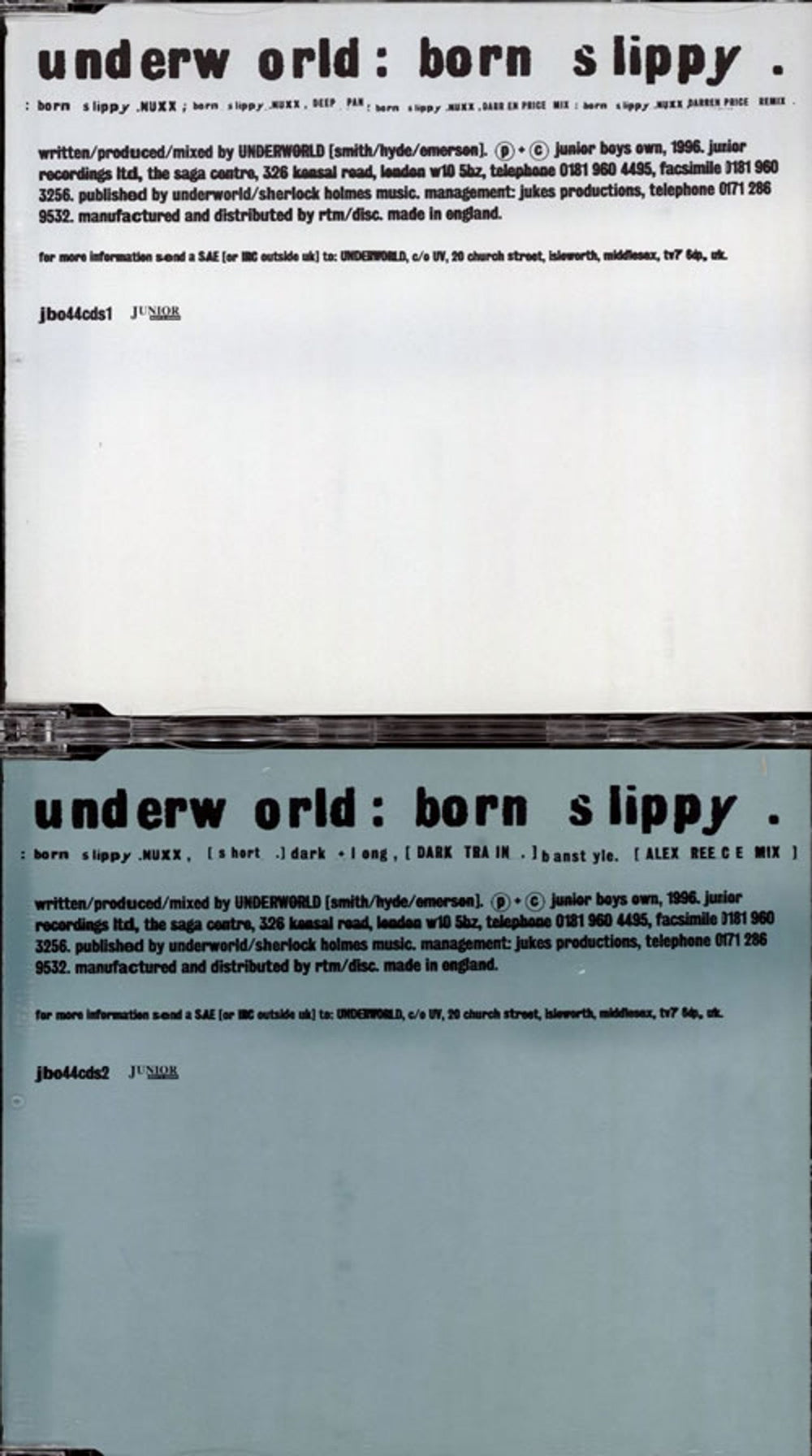 Underworld Born Slippy UK 2-CD single set (Double CD single) JBO44CDS1/2