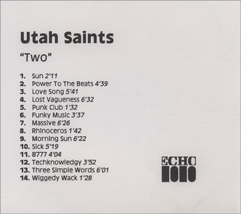 Utah Saints Two UK Promo CD-R acetate CD ACETATE