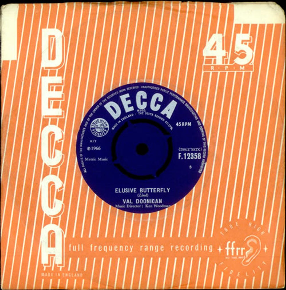 Val Doonican Elusive Butterfly - 1st UK 7" vinyl single (7 inch record / 45) F.12358