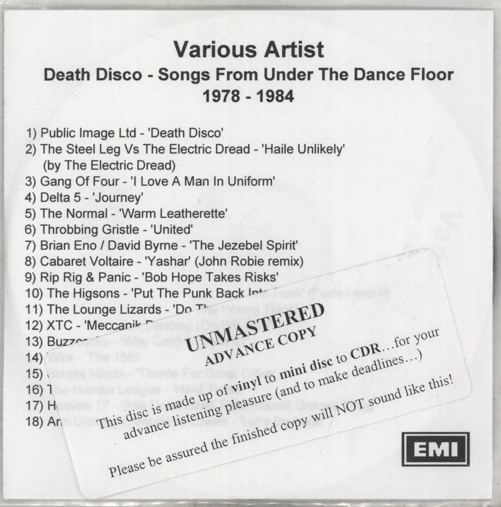 Various Artists Death Disco - Songs From Under The Dance Floor 1978-1984 UK Promo CD-R acetate CD-R