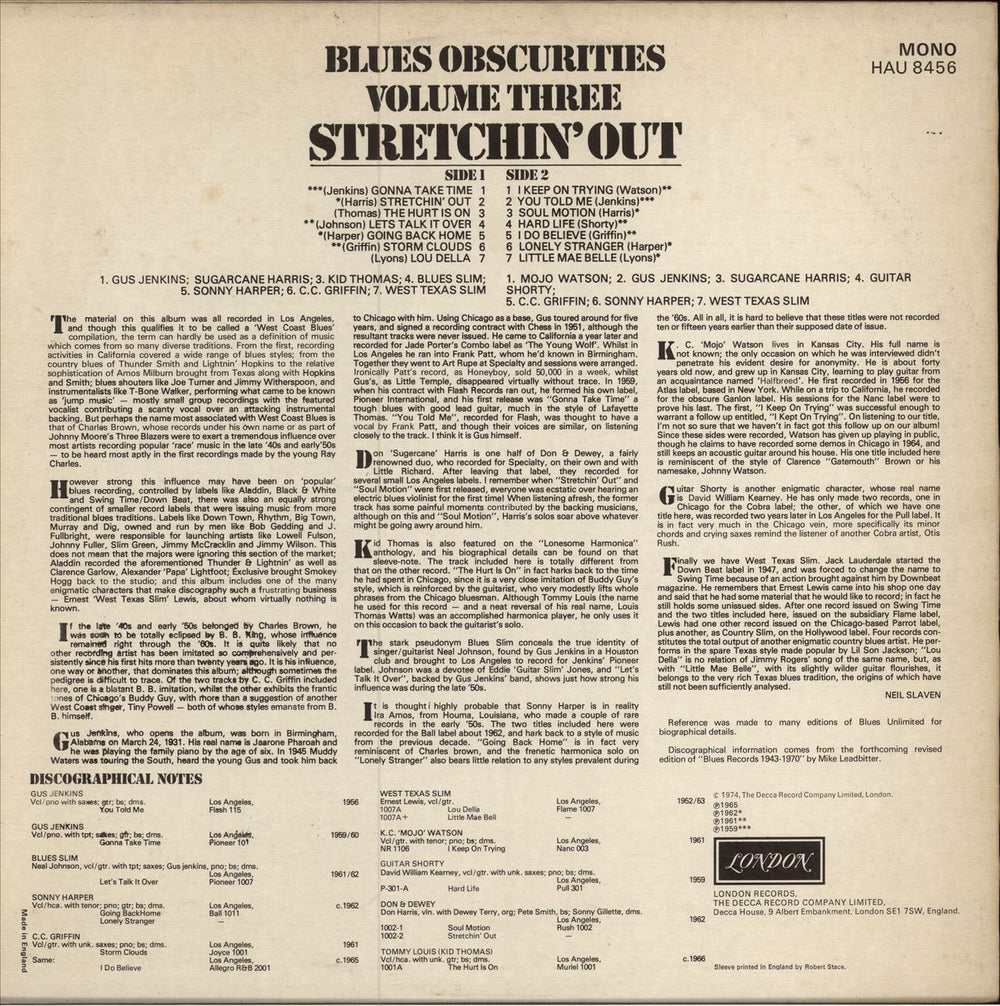 Various-Blues & Gospel Blues Obscurities Volume Three: Stretchin' Out UK vinyl LP album (LP record)