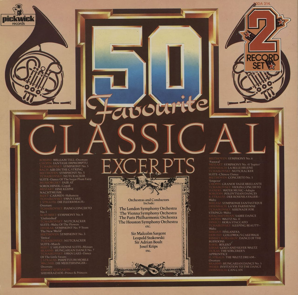 Various-Classical & Orchestral 50 Favourite Classical Excerpts UK 2-LP vinyl record set (Double LP Album)