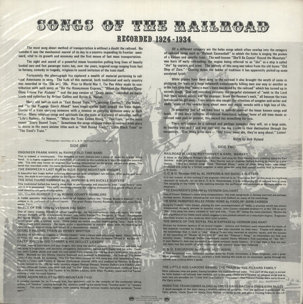 Various-Country Songs Of The Railroad US vinyl LP album (LP record)