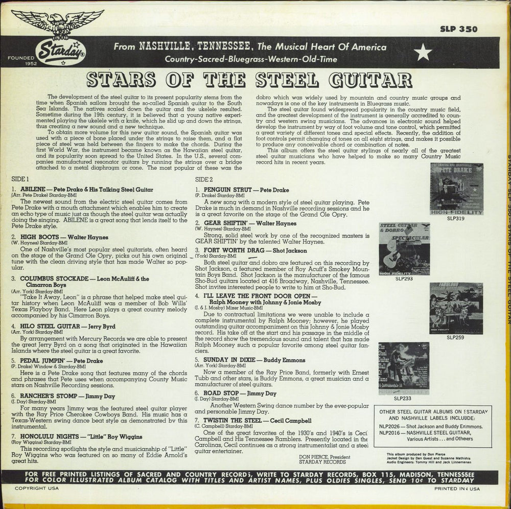 Various-Country Stars Of The Steel Guitar US vinyl LP album (LP record)