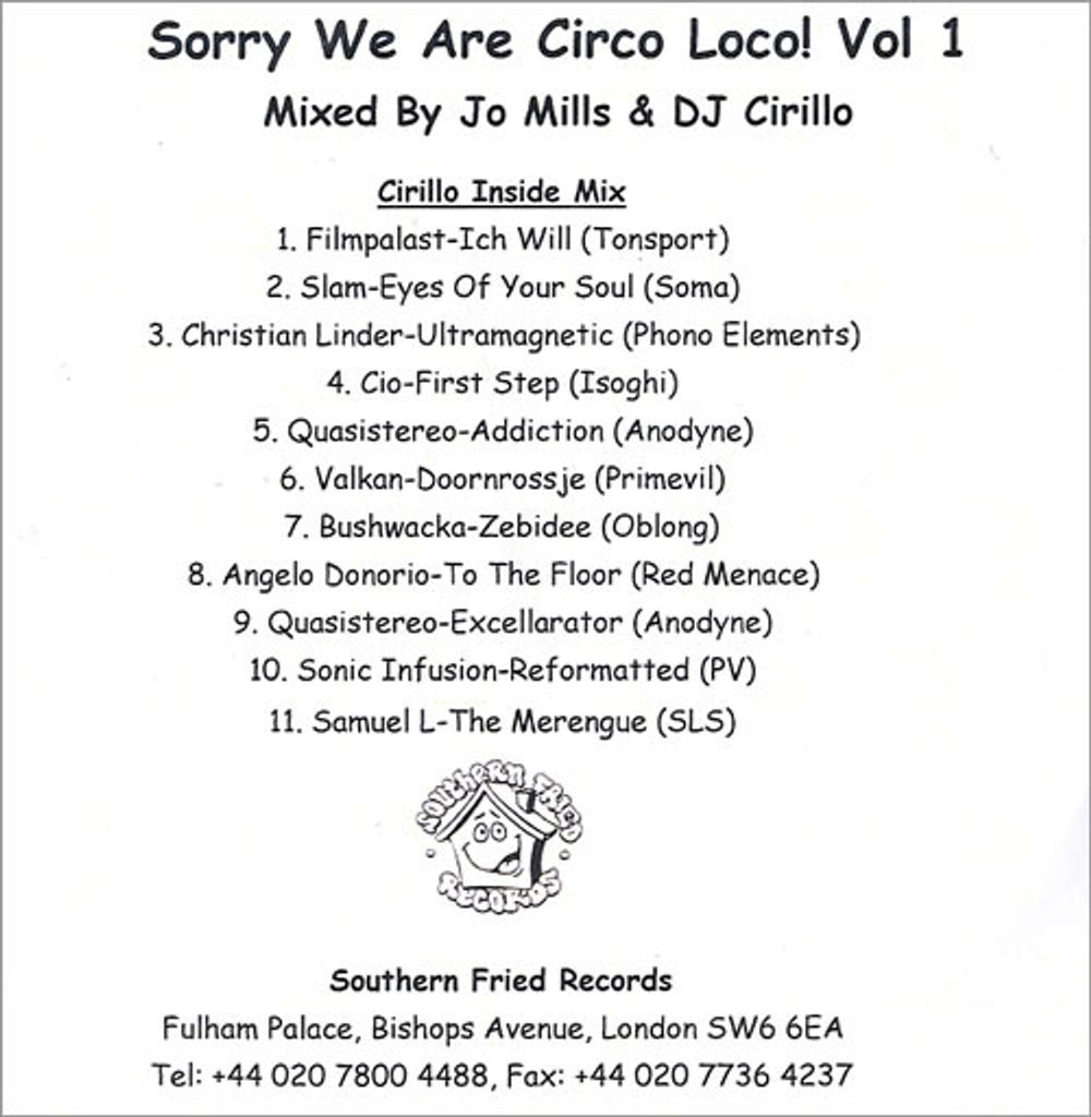 Various-Dance Sorry We Are Circo Loco! UK Promo CD-R acetate CD-R ACETATE