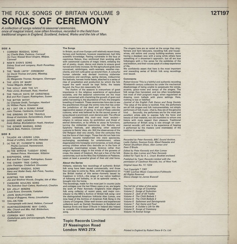 Various-Folk Songs Of Ceremony UK vinyl LP album (LP record)