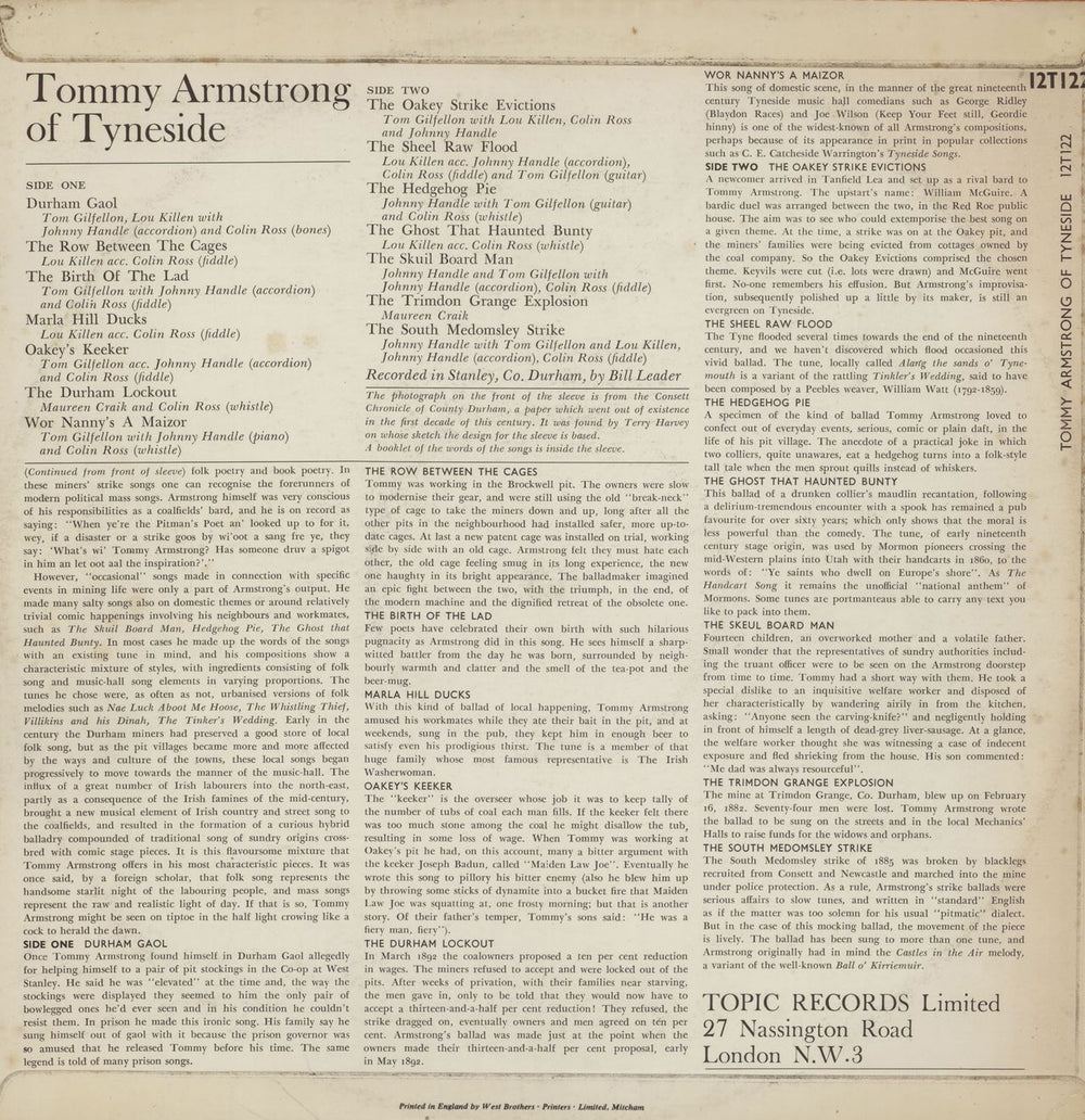 Various-Folk Tommy Armstrong Of Tyneside UK vinyl LP album (LP record)