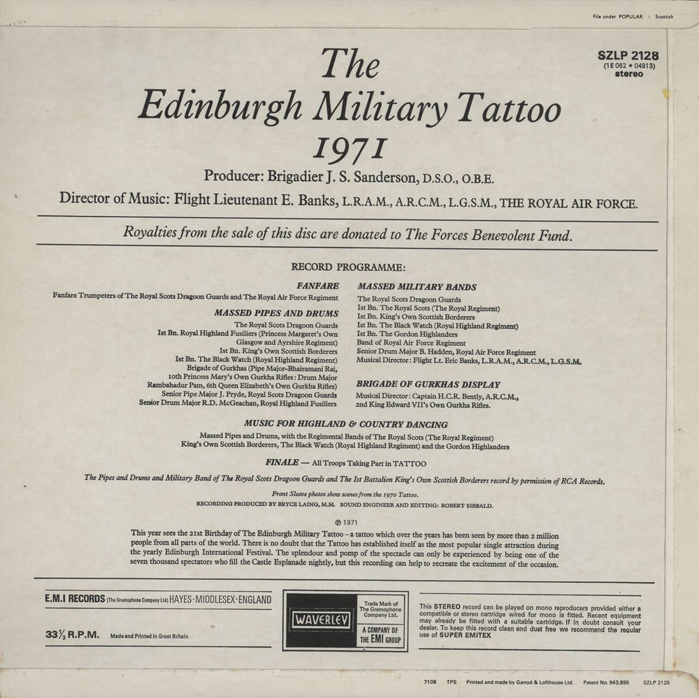 Various-Military Bands The Edinburgh Military Tattoo 1971 UK vinyl LP album (LP record)