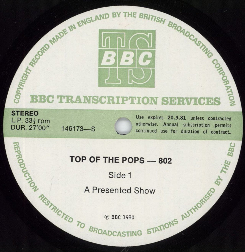 Various-Pop Top Of The Pops 802 UK Promo vinyl LP album (LP record) 146173/74-S