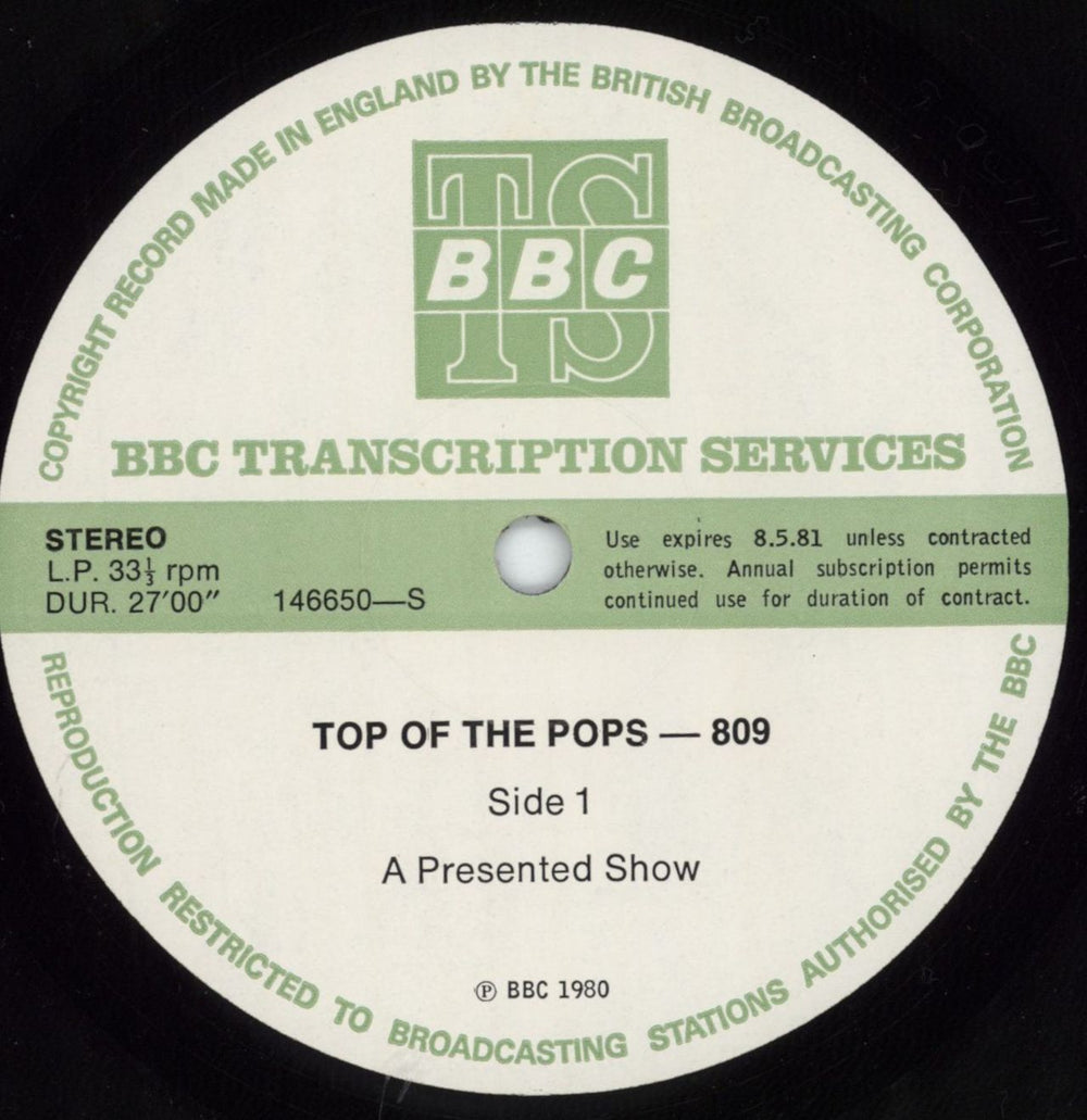 Various-Pop Top Of The Pops 809 UK Promo vinyl LP album (LP record) 146650/51-S