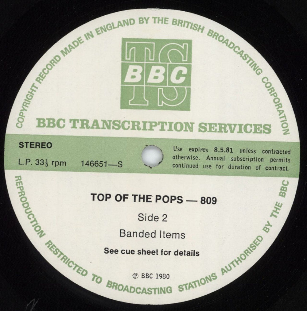 Various-Pop Top Of The Pops 809 UK Promo vinyl LP album (LP record)