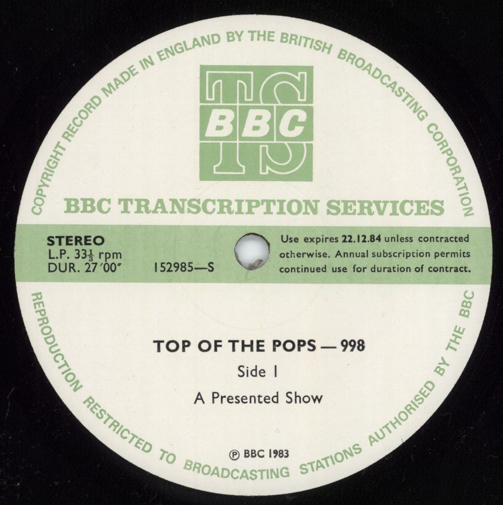 Various-Pop Top Of The Pops 998 UK Promo vinyl LP album (LP record) 152985/86-S