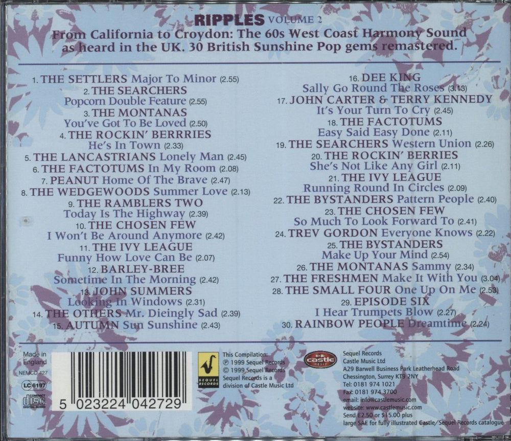 Various-Prog & Psych Dreamtime (British Sunshine Pop) - Ripples Volume 2 UK CD album (CDLP)