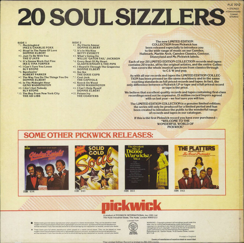 Various-Soul & Funk 20 Soul Sizzlers UK vinyl LP album (LP record)