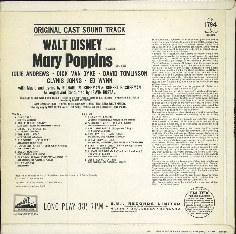 Walt Disney Mary Poppins - EX UK vinyl LP album (LP record)