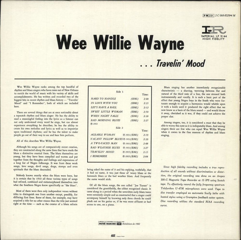 Wee Willie Wayne  Travelin' Mood French vinyl LP album (LP record)