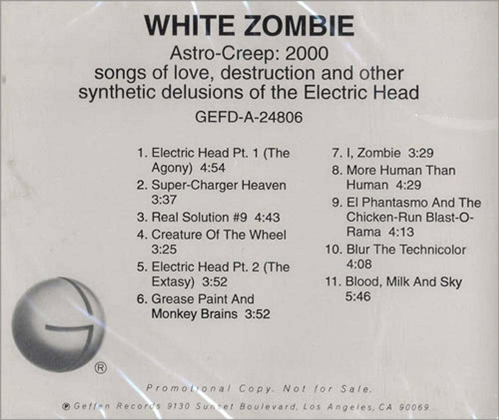 White Zombie Astro-Creep: 2000 US Promo CD album (CDLP) GEFD-A-24806