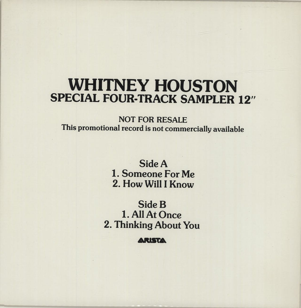 Whitney Houston Special 4-track Sampler 12'' - Someone For Me UK Promo 12" vinyl single (12 inch record / Maxi-single) ARIST12612