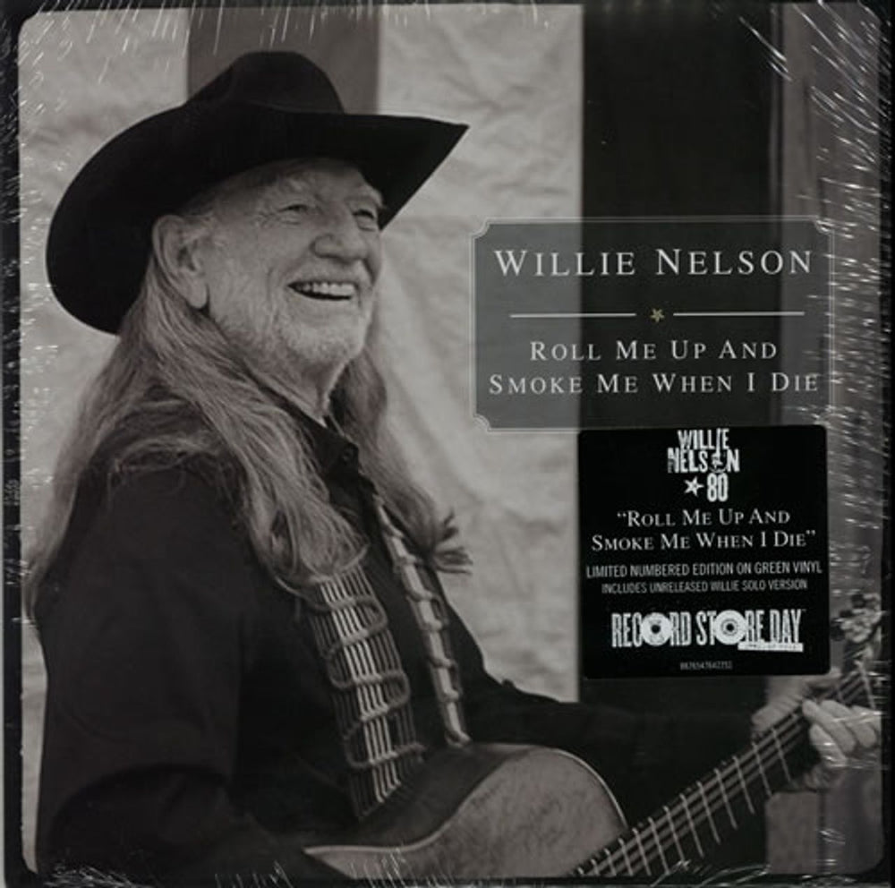 Willie Nelson Roll Me Up And Smoke Me When I Die - RSD13 - Green Vinyl + Numbered - Sealed US 7" vinyl single (7 inch record / 45) 88765476427SV