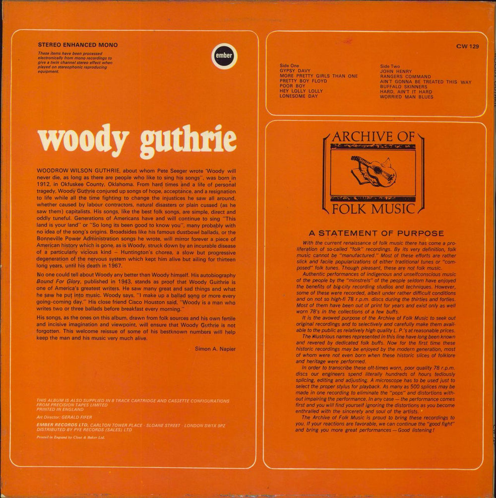 Woody Guthrie Woody Guthrie UK vinyl LP album (LP record)