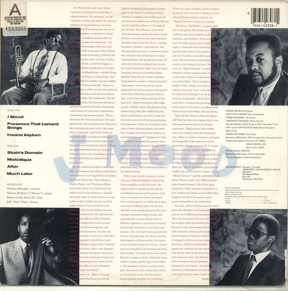 Wynton Marsalis J Mood US vinyl LP album (LP record) 074644030815