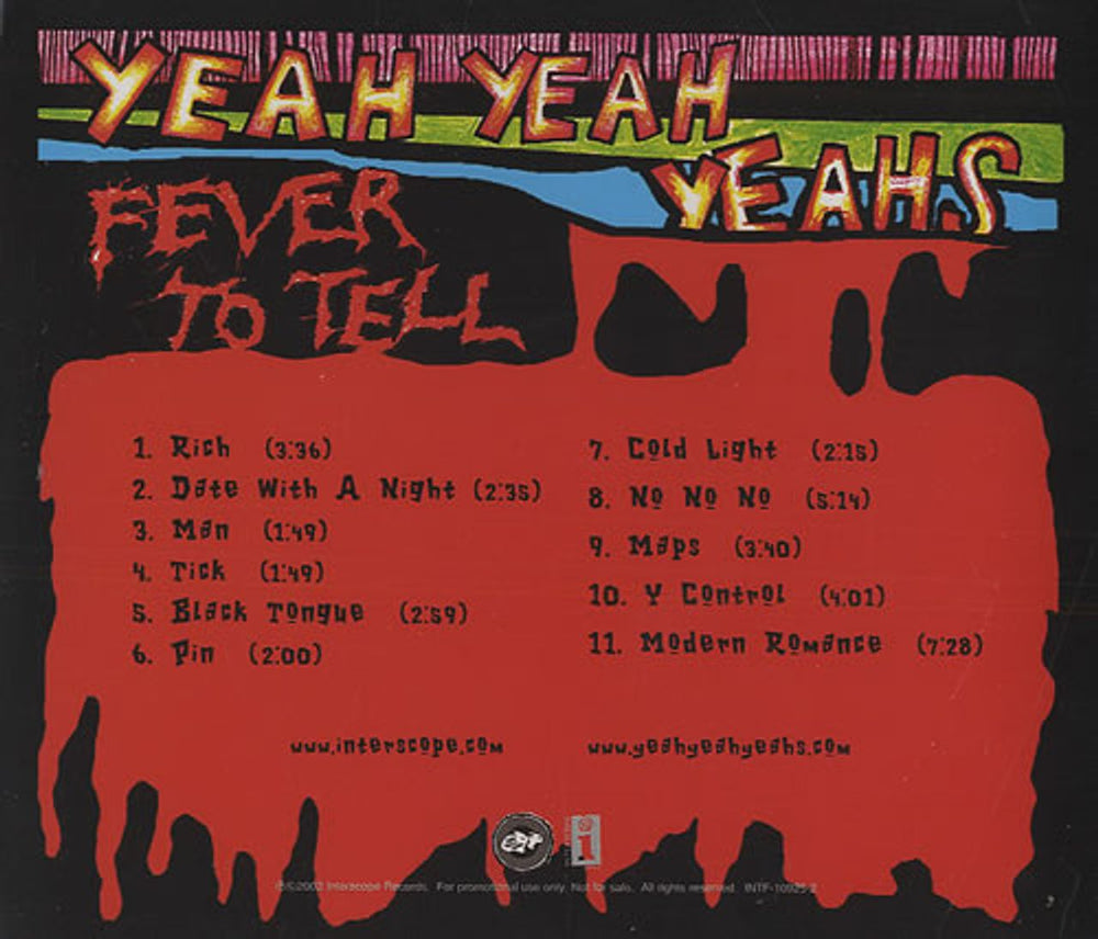 Yeah Yeah Yeahs Fever To Tell US Promo CD album (CDLP) YYYCDFE255398