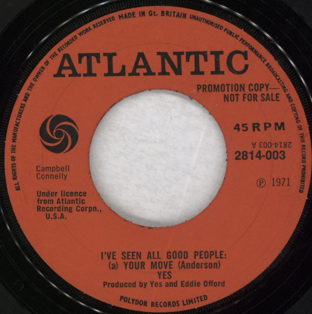 Yes I've Seen All Good People UK Promo 7" vinyl single (7 inch record / 45) 2814-003