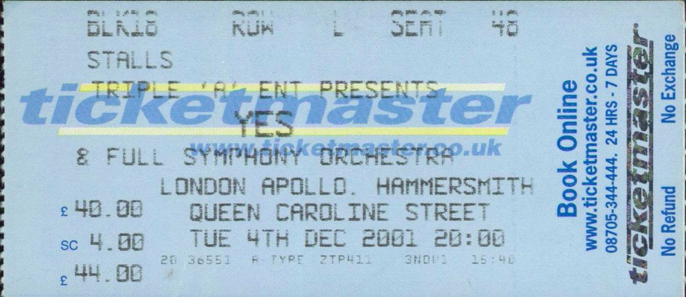 Yes Symphonic Tour 2001 - Red Cover + Ticket Stub UK tour programme YESTRSY771074