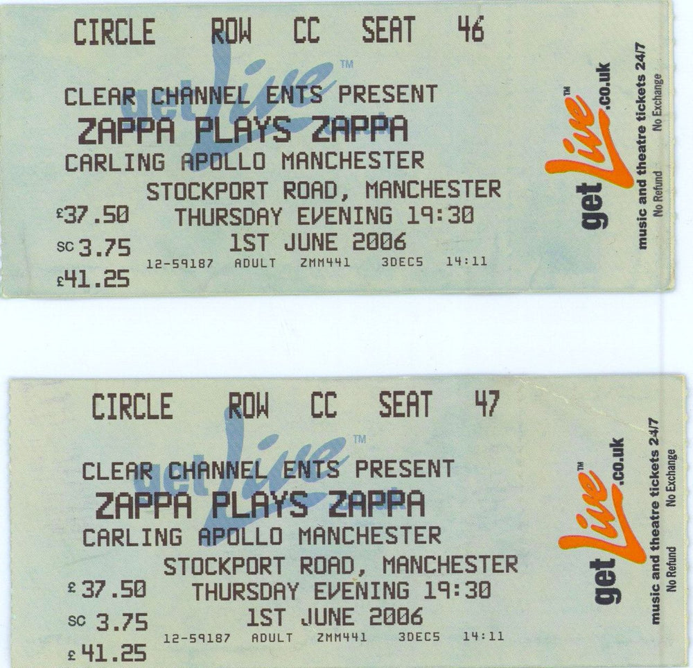 Zappa Plays Zappa Diva's Diary + 2 Tickets UK tour programme